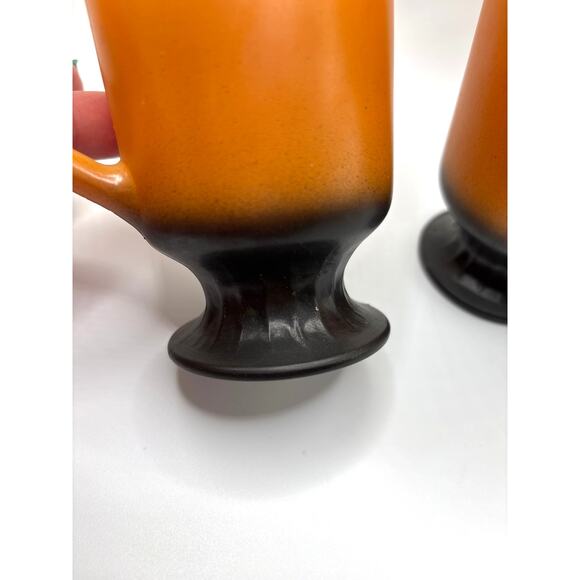 Vintage Anchor Hocking Fire King Footed Tall Mug Orange Black 1970s Retro - Picture 4 of 8